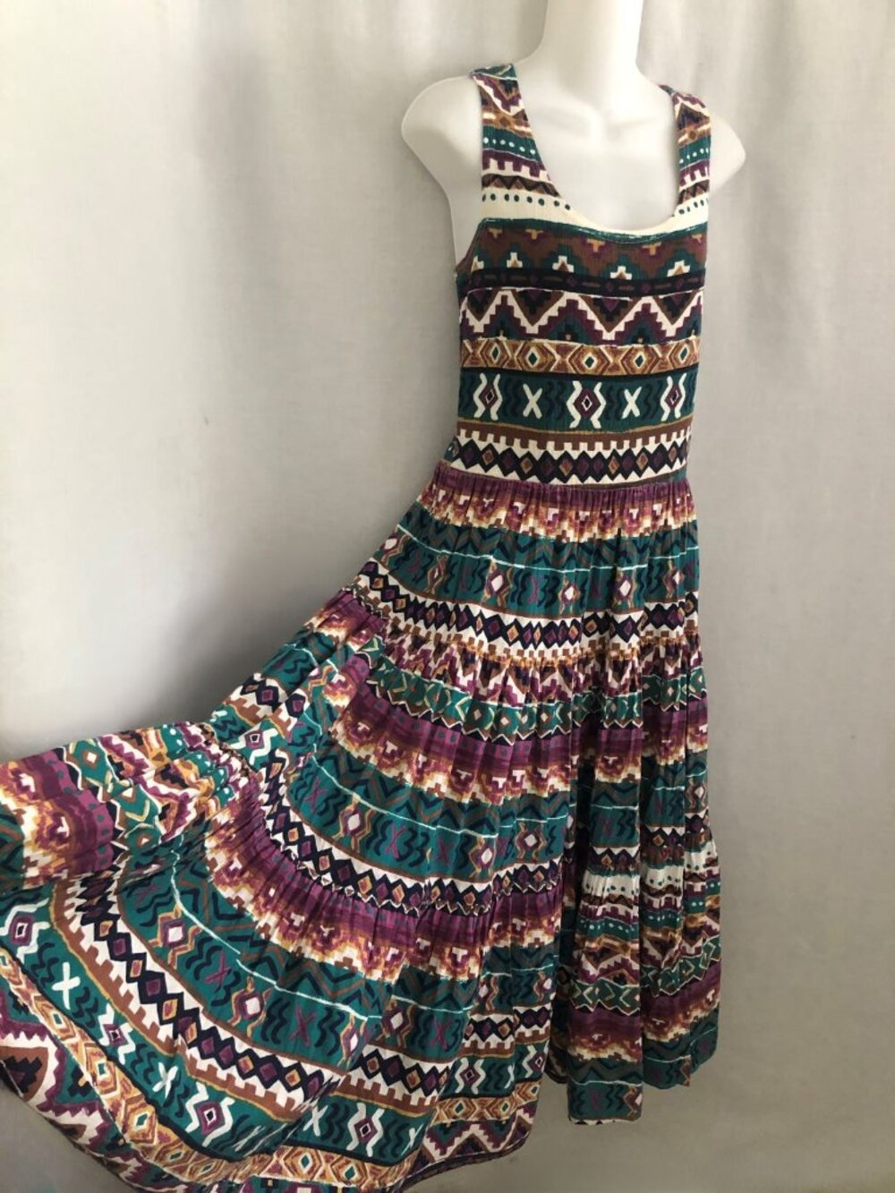 Vintage 90s Aztec Geo Print Cotton Dress Small Kathie Lee Plaza South - Picture 6 of 15